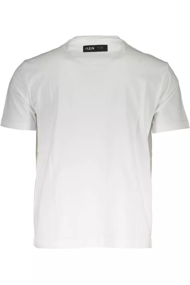 Camiseta de cuello redondo de algodón blanco nítido con estampado llamativo de Plein Sport