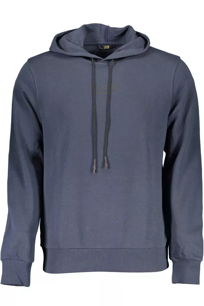 Sweat à capuche en coton bleu avec imprimé logo Cavalli Class