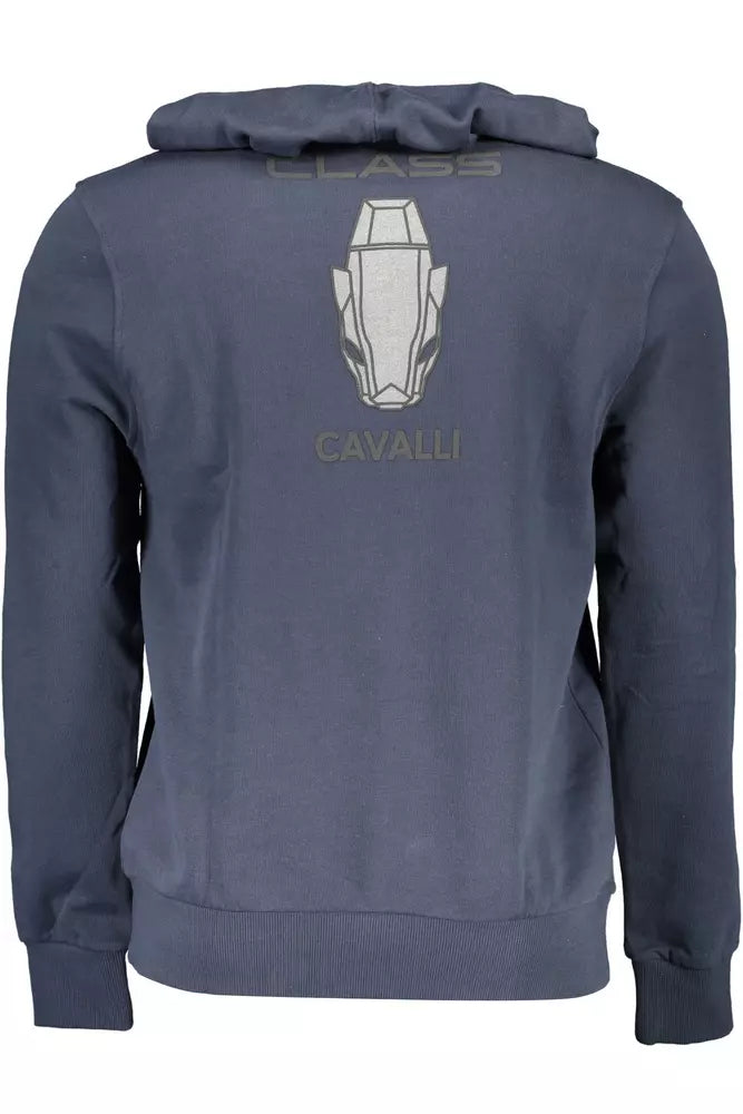 Sudadera con capucha de algodón azul con estampado de logotipo Cavalli Class