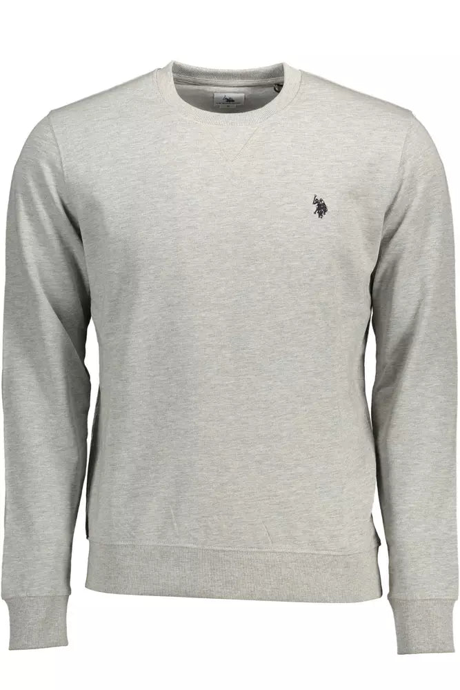 US POLO ASSN. Suéter elegante de cuello redondo gris con bordado