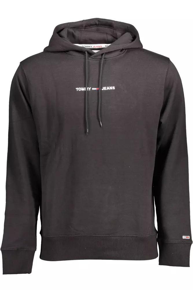 Tommy Hilfiger Sleek Black Hooded Embroidered Sweatshirt