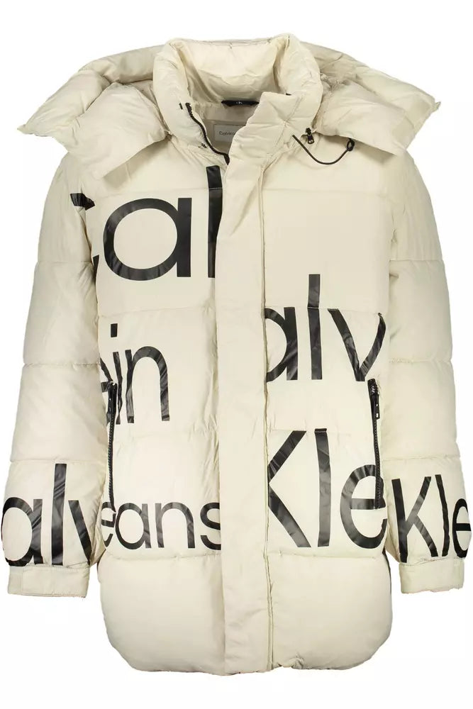 Calvin Klein Elegant Beige Long-Sleeved Jacket with Removable Hood