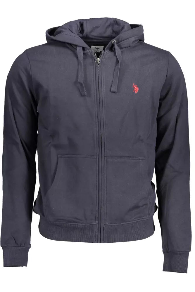 US POLO ASSN. Sudadera elegante con capucha azul con cremallera y logotipo bordado