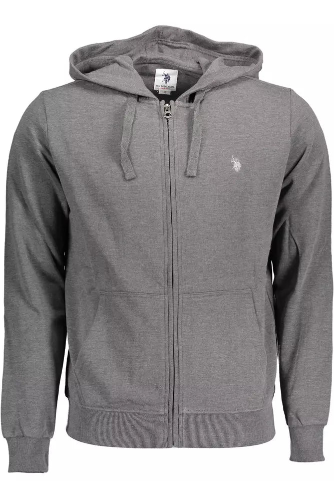 US POLO ASSN. Sudadera con capucha y cremallera bordada en gris elegante