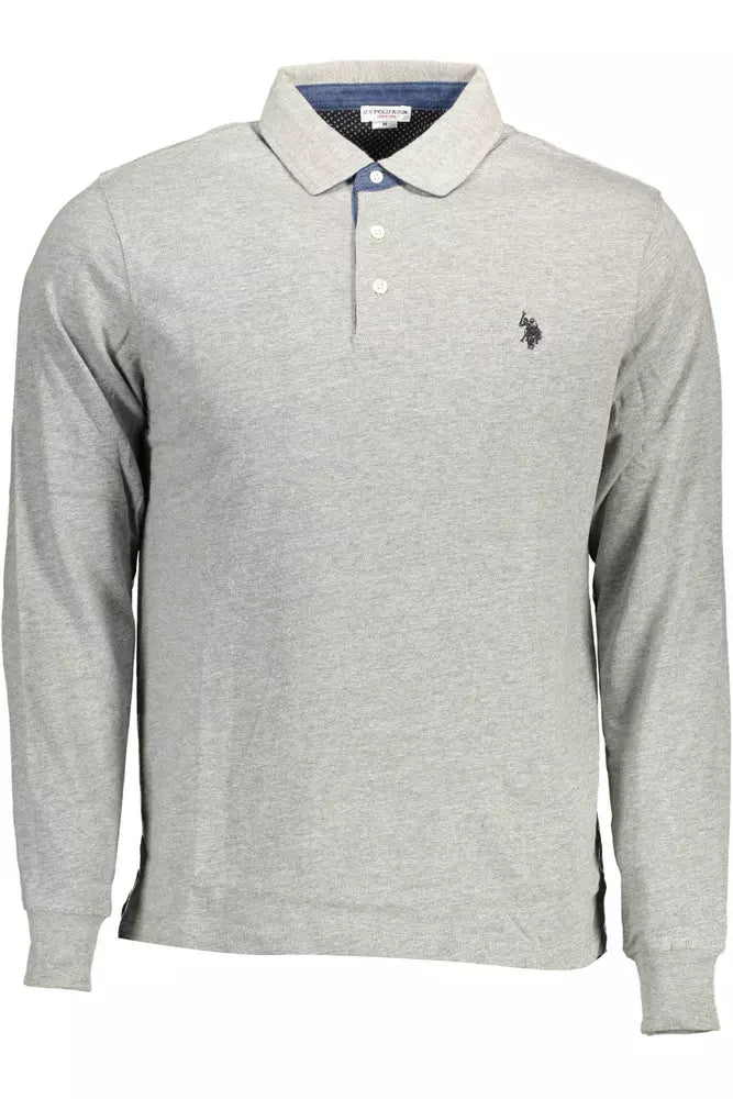 US POLO ASSN. Polo elegante de manga larga gris con parches en los codos