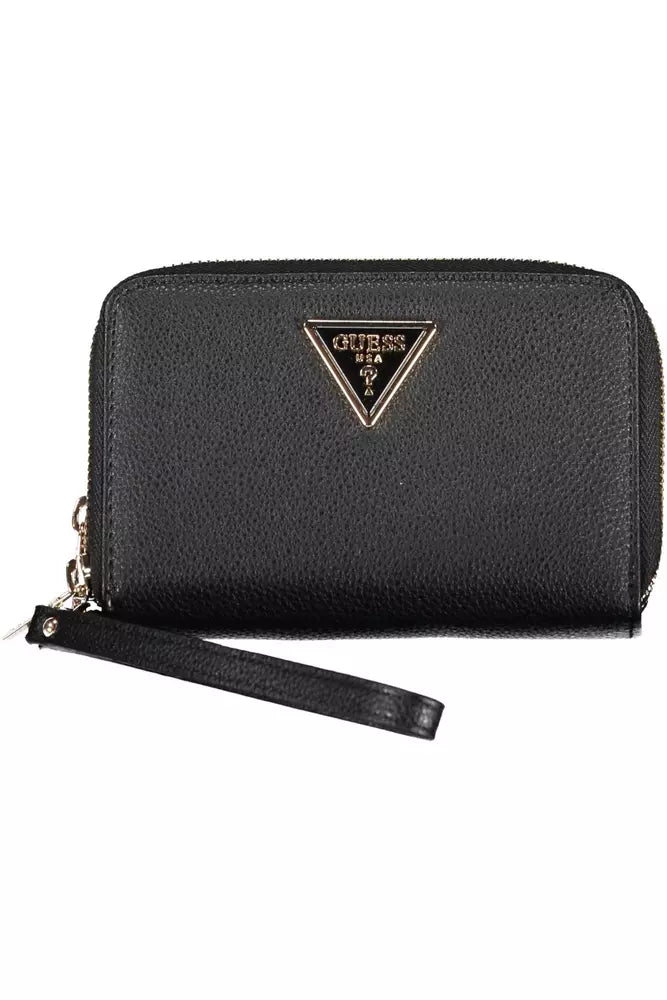 Portefeuille double élégant Guess Jeans noir avec fermeture à glissière