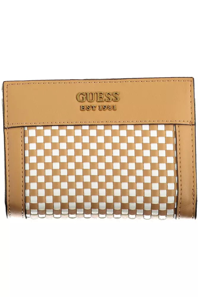 Cartera compacta elegante marrón Guess Jeans con cierre seguro