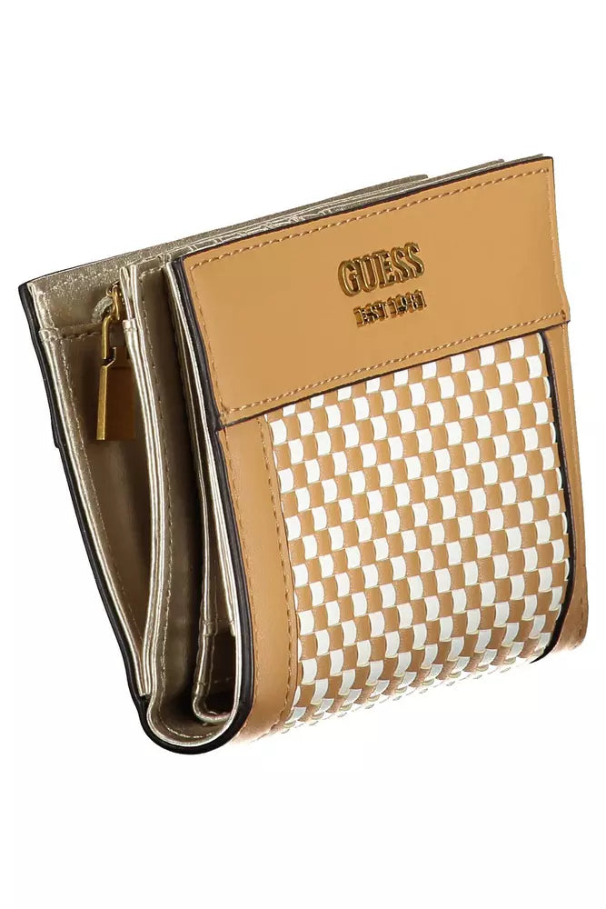 Cartera compacta elegante marrón Guess Jeans con cierre seguro