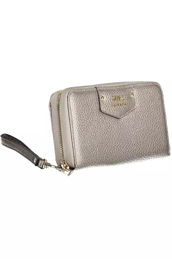 Cartera elegante con cremallera y monedero de Guess Jeans en color plateado