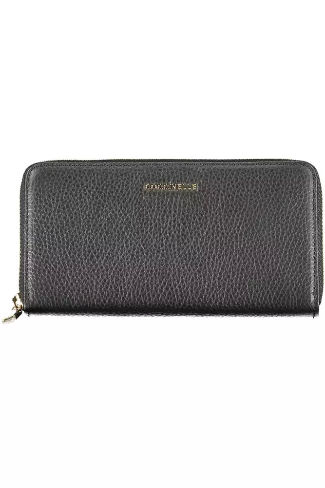 Cartera elegante de piel negra con múltiples compartimentos de Coccinelle