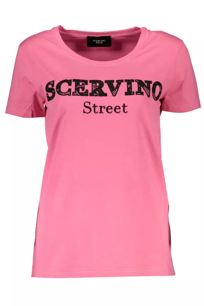 Camiseta bordada rosa con detalles en contraste de Scervino Street Chic