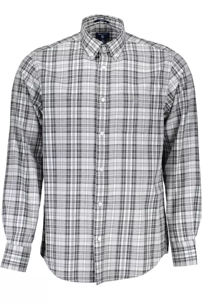 Chemise élégante à manches longues en coton gris pour homme de Gant