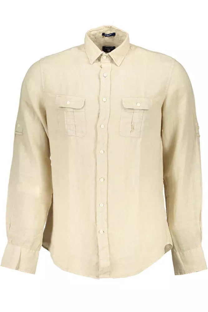 Chemise à double poche en lin beige Gant