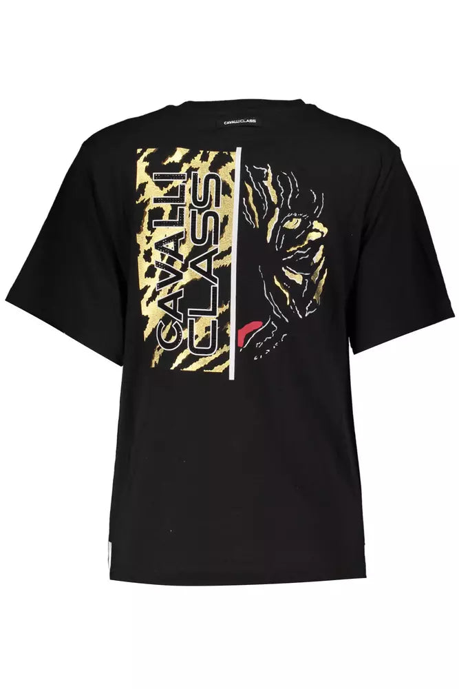 T-shirt en coton noir élégant Cavalli Class avec imprimé exclusif