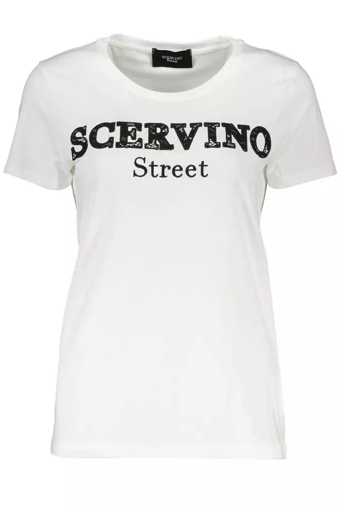 T-shirt blanc Scervino Street Chic avec détail de broderie contrasté