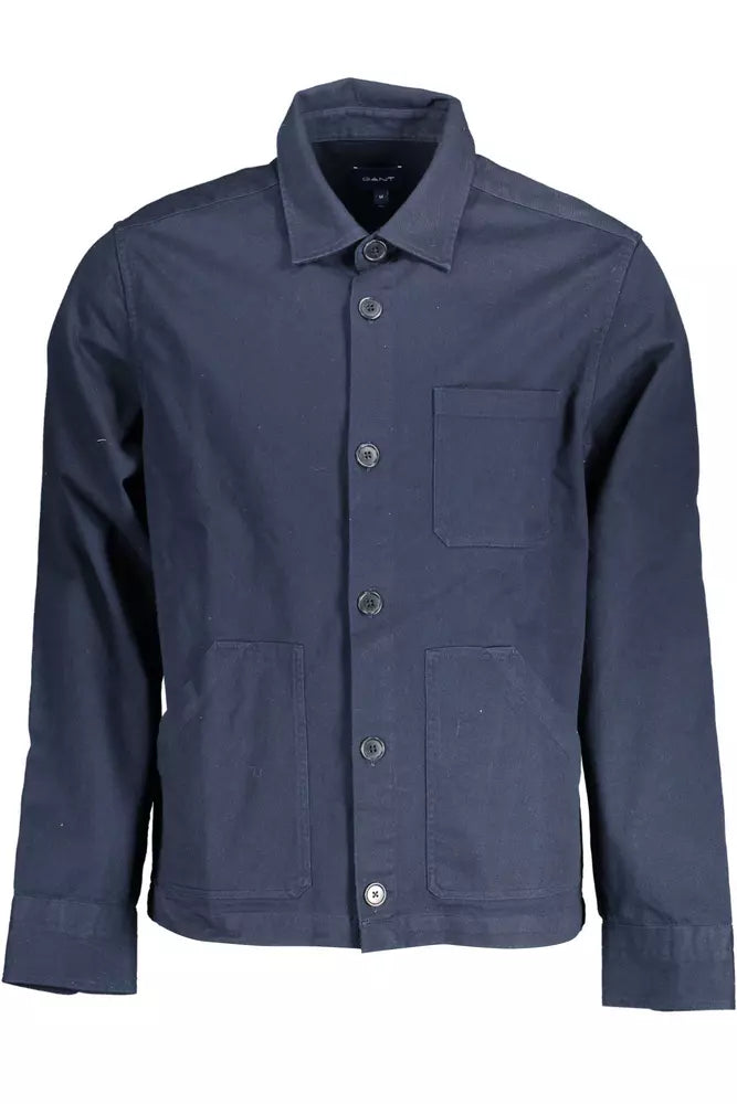 Camisa elegante de algodón azul de manga larga de Gant