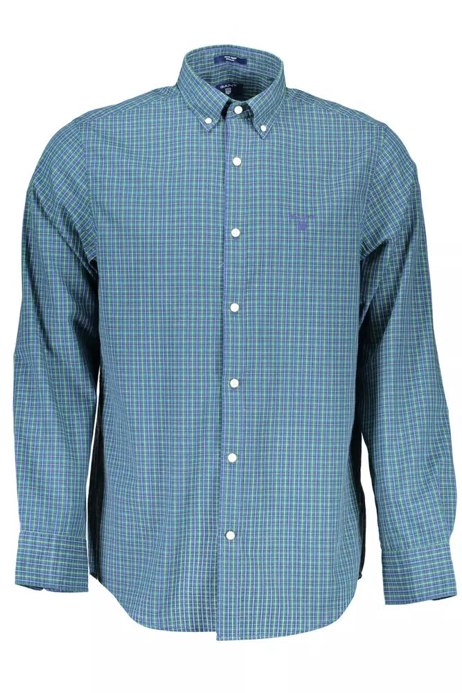 Chemise élégante à manches longues en coton mélangé bleu Gant