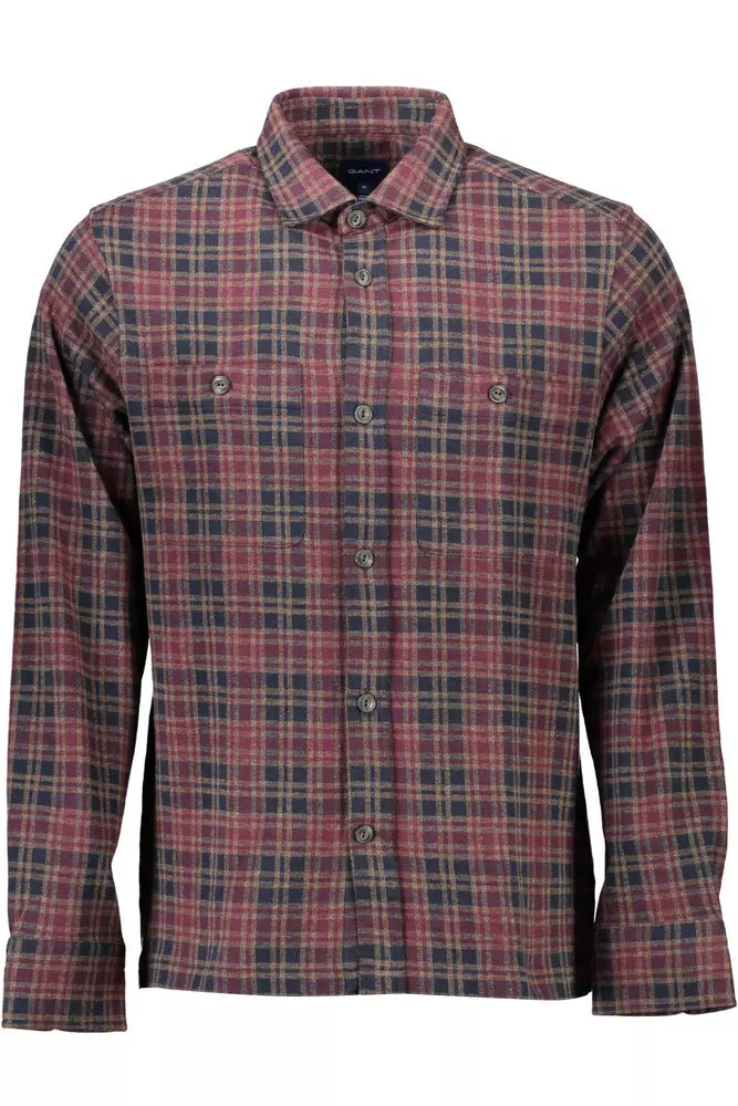 Chemise élégante à manches longues en coton marron Gant