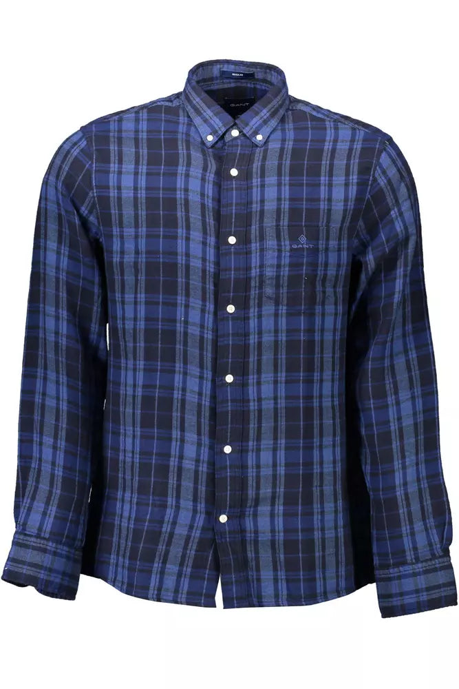 Camisa elegante de algodón con botones en color azul de Gant