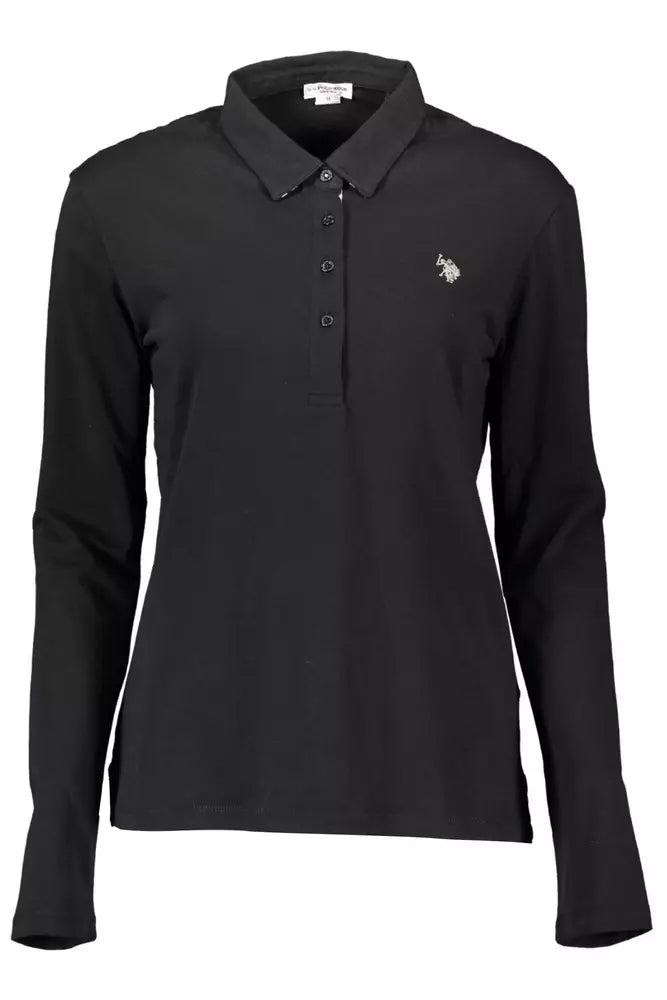 US POLO ASSN. Polo elegante de manga larga negro con bordado