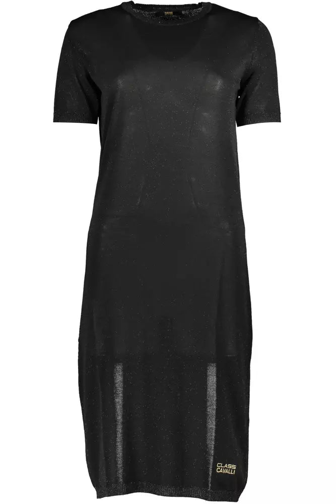 Robe à manches courtes brodée noire Class Chic de Cavalli