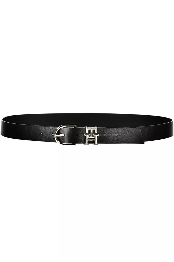 Tommy Hilfiger Elegant Black Leather Belt with Metal Buckle