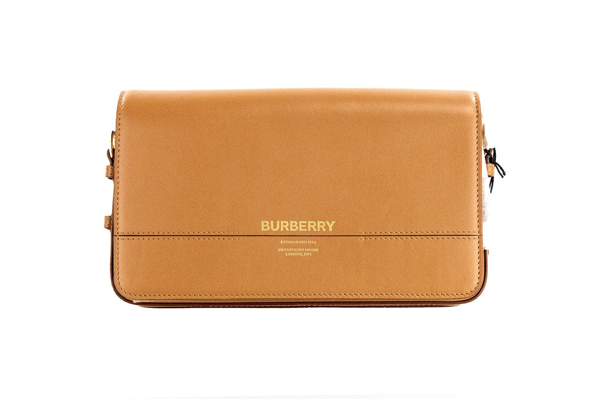 Sac à main à rabat en cuir lisse Burberry Grace Small Nutmeg