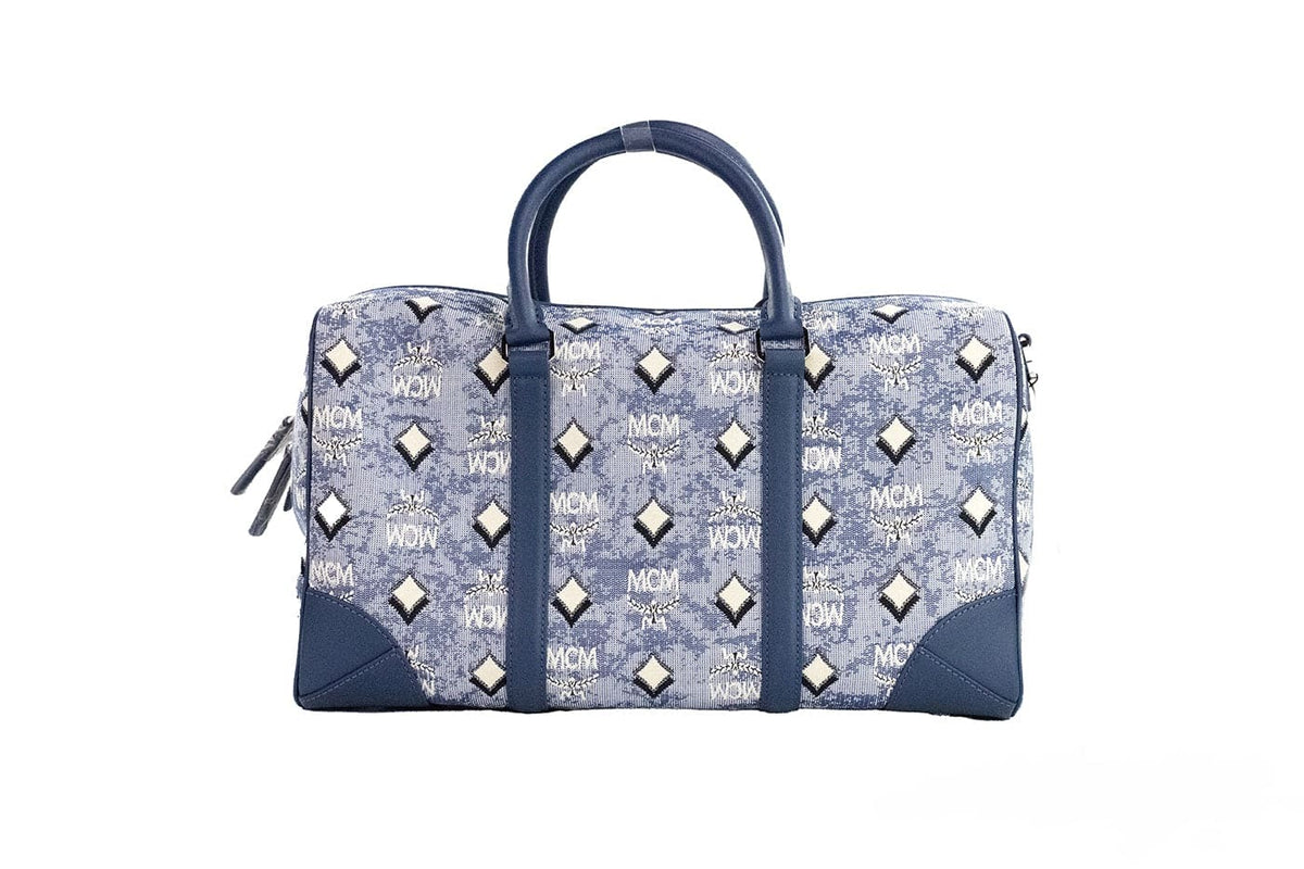 Sac de sport en tissu denim vintage bleu moyen MCM Boston