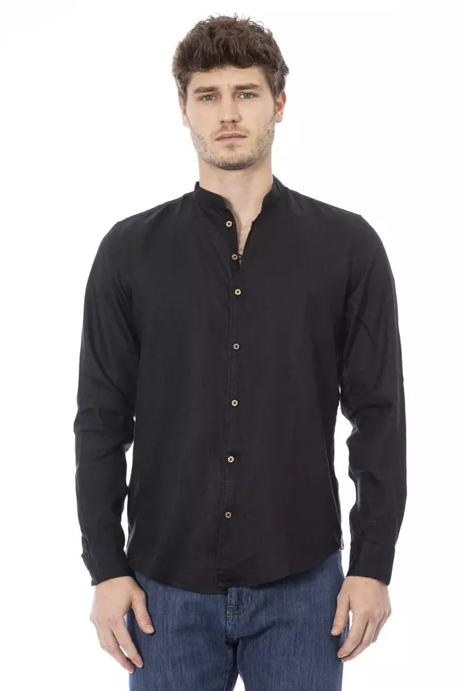 Camisa elegante negra con cuello mandarín de Baldinini Trend