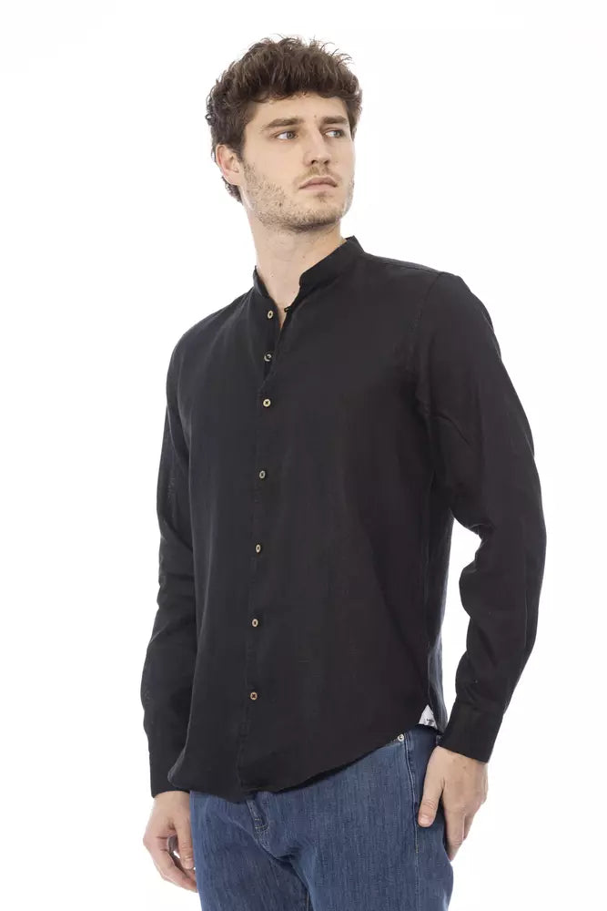 Camisa elegante negra con cuello mandarín de Baldinini Trend