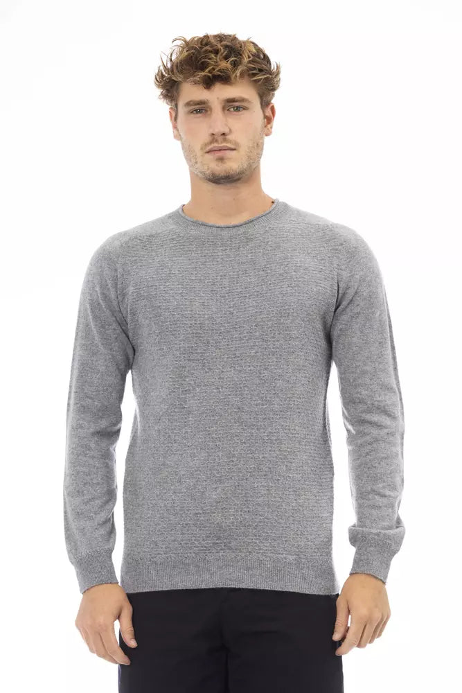 Suéter elegante de cuello redondo gris Alpha Studio para hombre