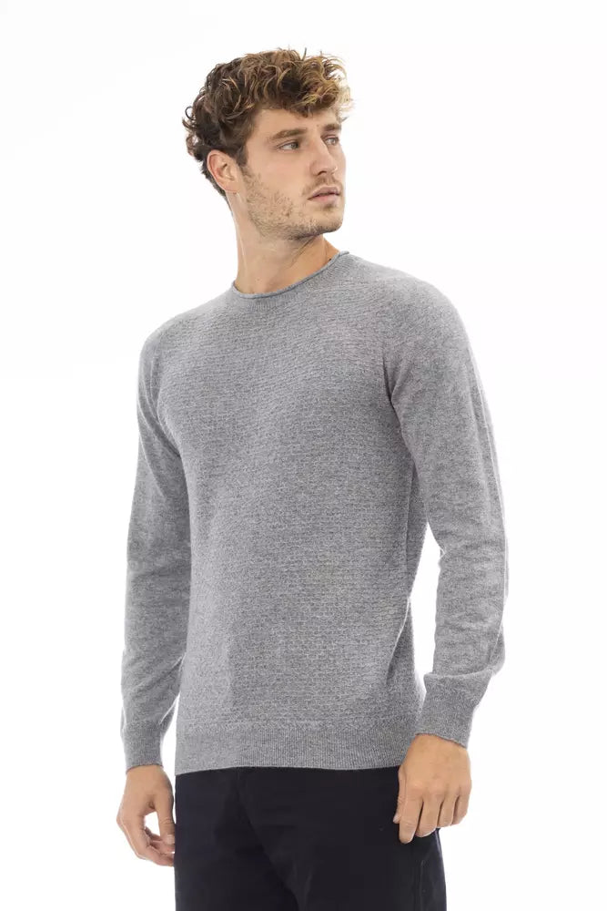 Suéter elegante de cuello redondo gris Alpha Studio para hombre