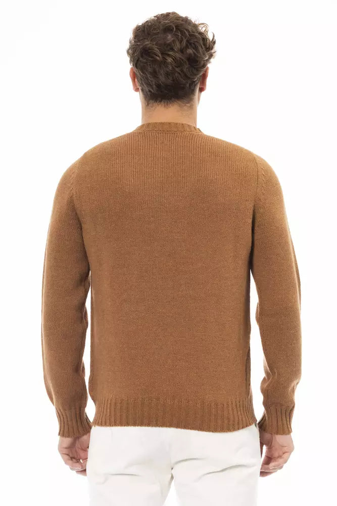 Suéter de cuello redondo en mezcla de alpaca beige de Alpha Studio para hombre