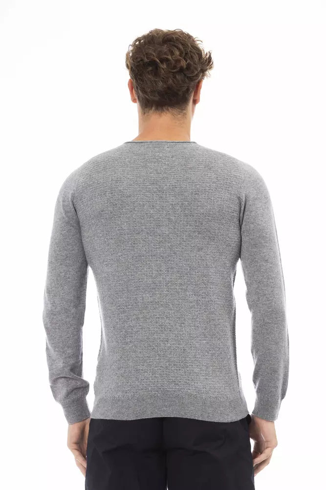 Suéter elegante de cuello redondo gris Alpha Studio para hombre