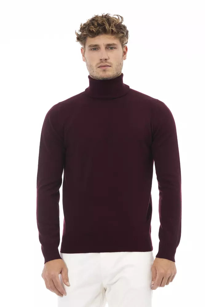 Suéter elegante de cuello alto color burdeos de Alpha Studio para hombre