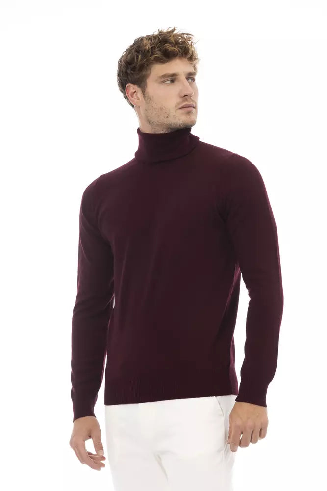 Suéter elegante de cuello alto color burdeos de Alpha Studio para hombre