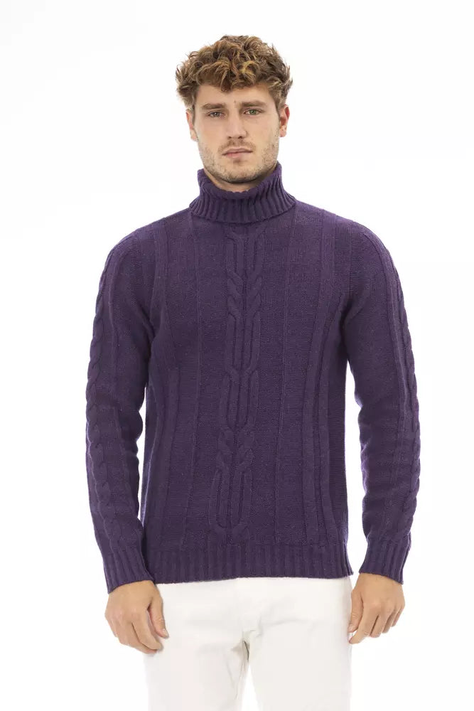 Suéter elegante de cuello alto morado de Alpha Studio para hombre