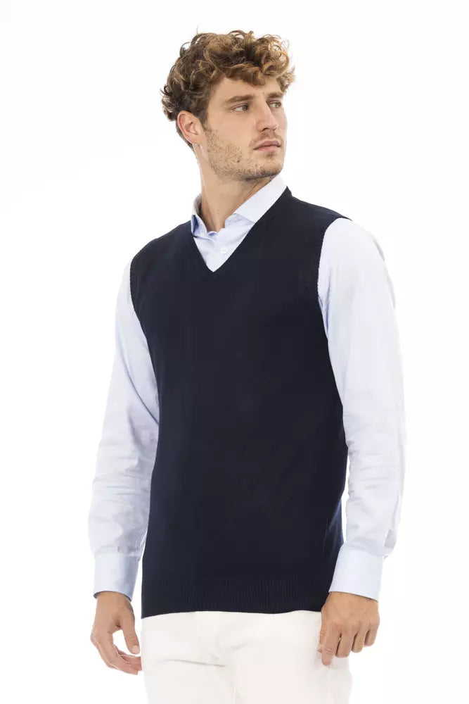 Chaleco elegante con cuello en V azul Alpha Studio para hombre