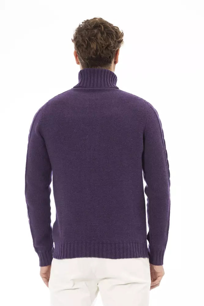 Suéter elegante de cuello alto morado de Alpha Studio para hombre