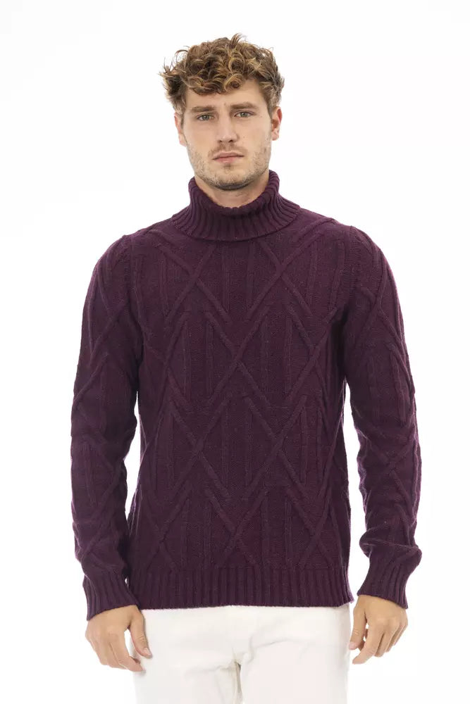 Suéter elegante de cuello alto morado de Alpha Studio para hombre