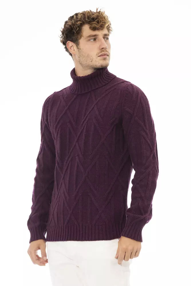 Suéter elegante de cuello alto morado de Alpha Studio para hombre