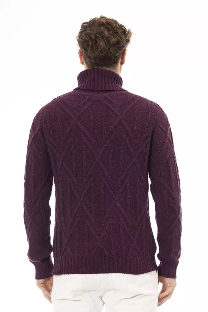 Suéter elegante de cuello alto morado de Alpha Studio para hombre