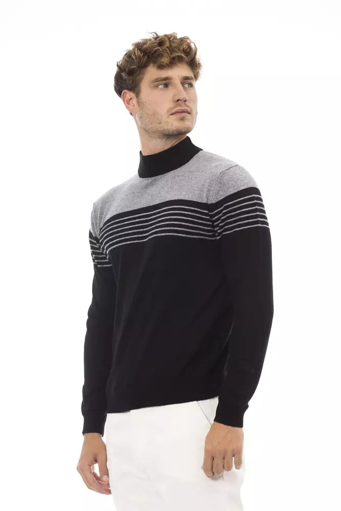 Alpha Studio Black Wool Men Sweater