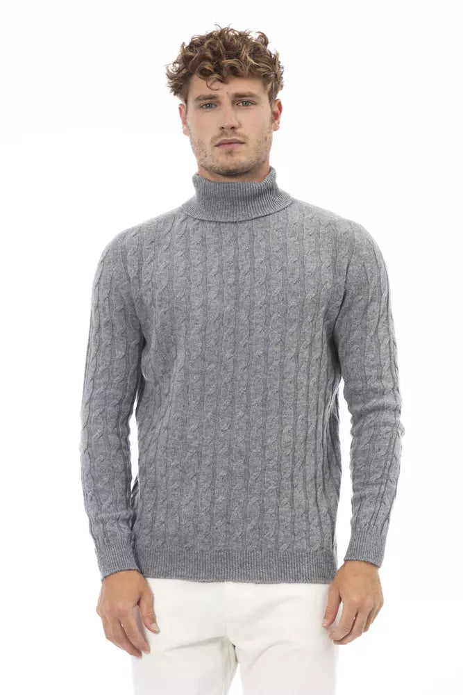 Suéter elegante de cuello alto gris de Alpha Studio para hombre