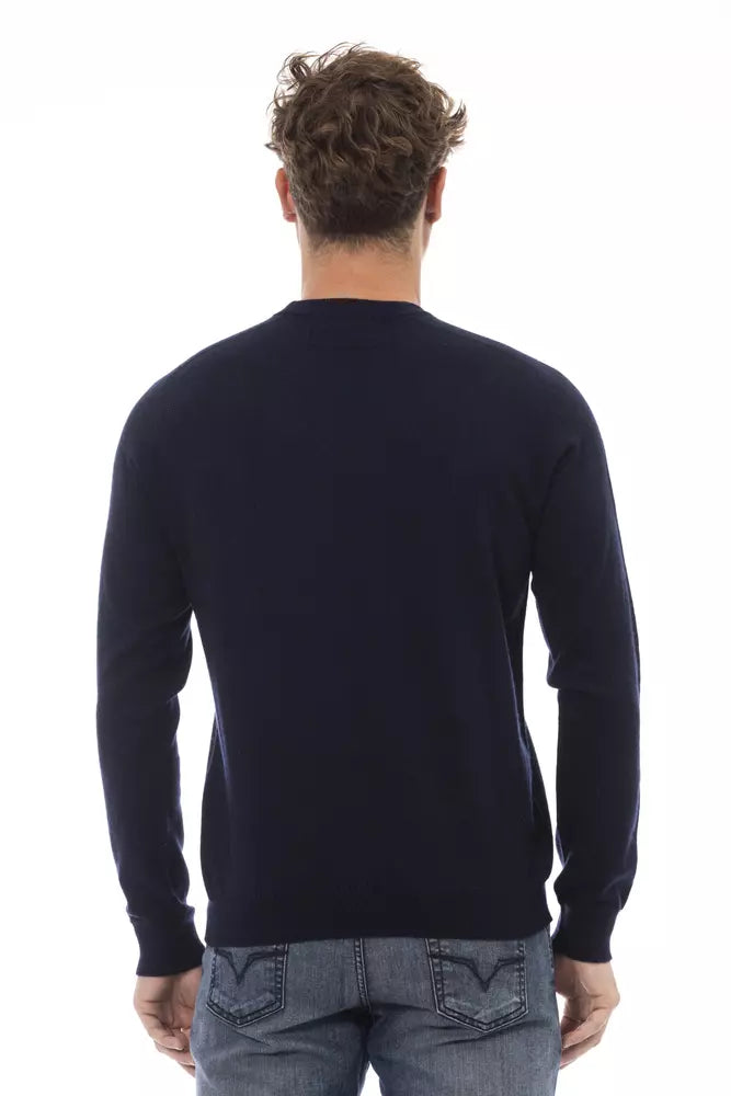 Suéter elegante de cuello redondo azul Alpha Studio para hombre