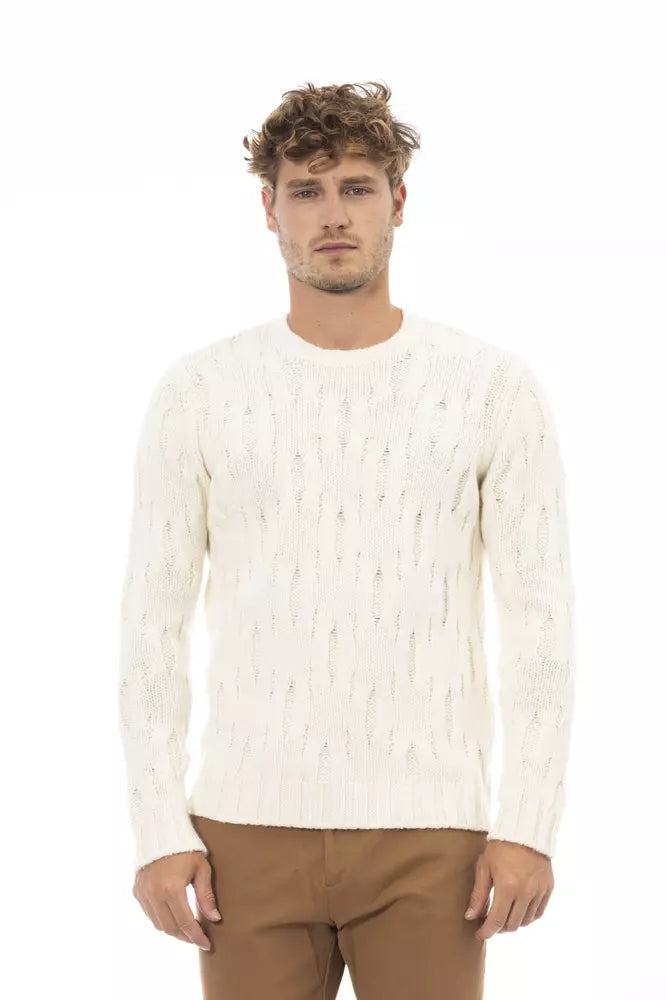 Pull col rond en laine et cachemire beige élégant Alpha Studio