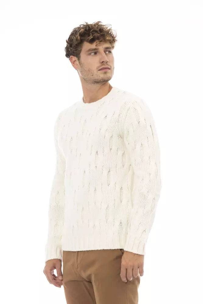 Pull col rond en laine et cachemire beige élégant Alpha Studio