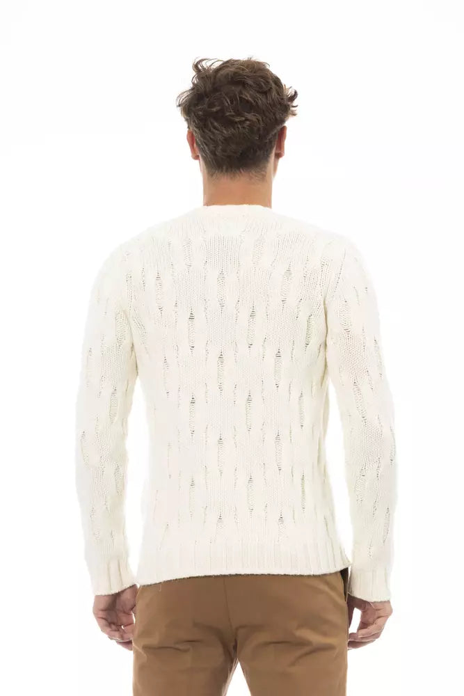 Pull col rond en laine et cachemire beige élégant Alpha Studio