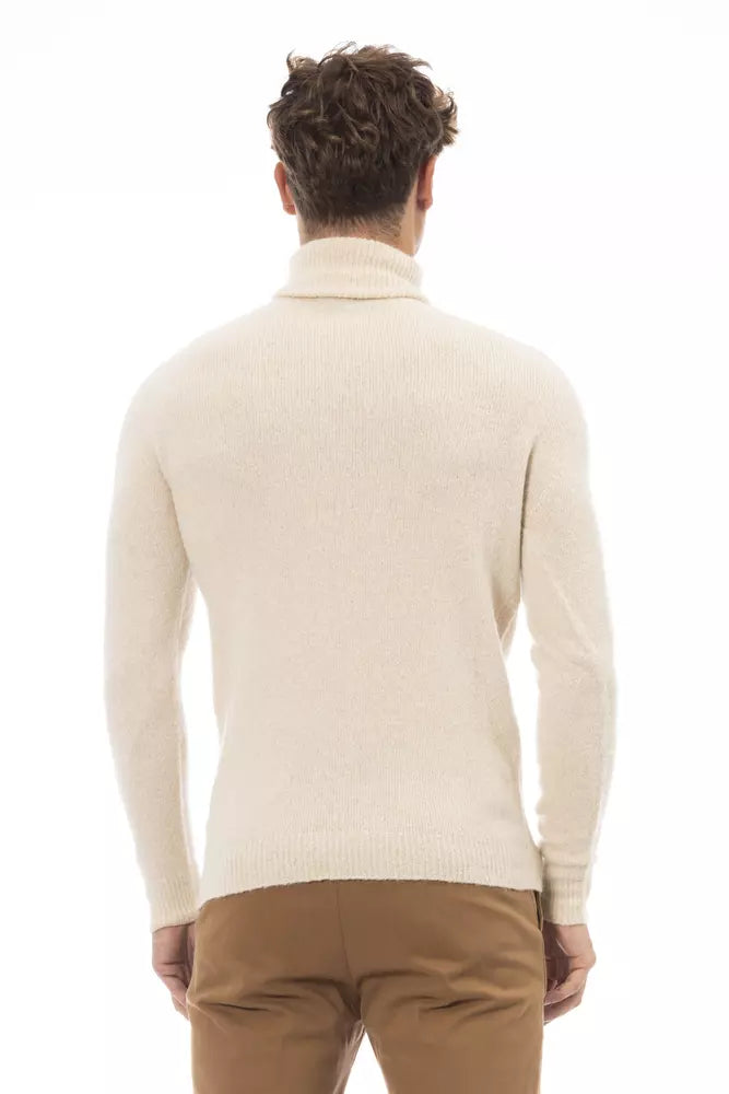 Suéter de cuello alto en beige con detalle de canalé fino de Alpha Studio