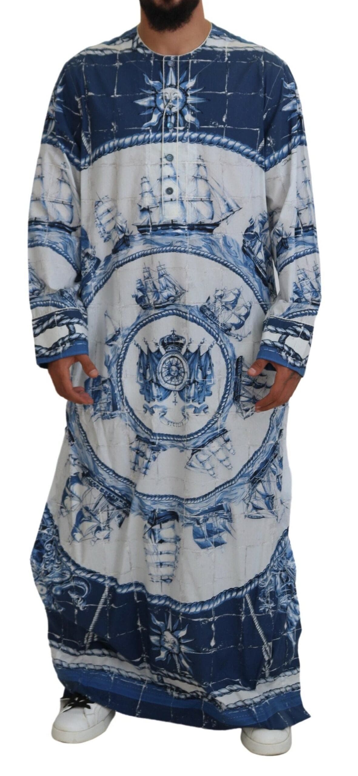 Peignoir Thobe en coton et soie bleu majestueux Dolce &amp; Gabbana